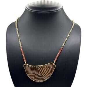 Lucky Brand Gold Tone Geometric Pendant Necklace with Red Carnelian Beads